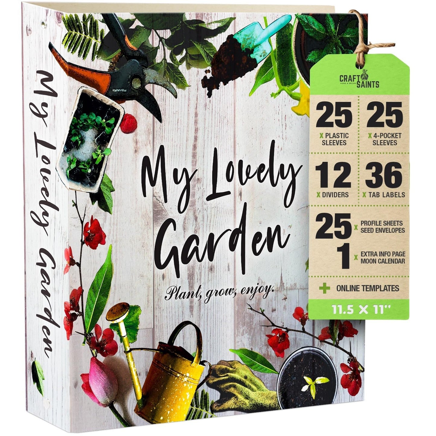 Garden Journal, 3 Ring Full Page 8.5x11" Binder. Seed Packet Organizer Kit, Perfect Planner & Almanac & Notebook for Gardeners and Farmers