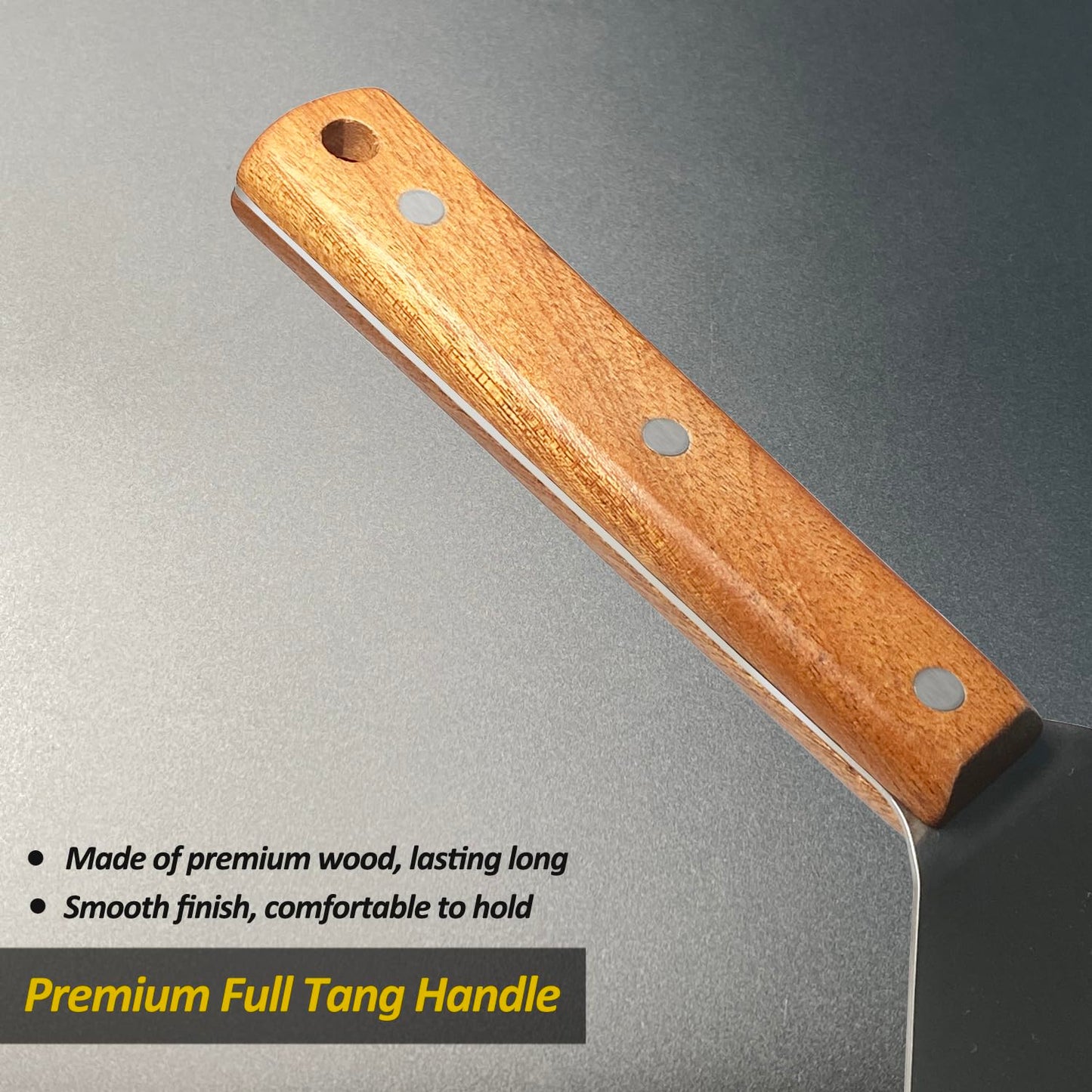 Vovoly Stainless Steel Spatula Set, Heavy Duty Grill Spatula with Full Tang Wooden Handle, Beveled Edges, Perfect for Cast Iron Griddle BBQ Flat Top Grill, Pancake, Burgers