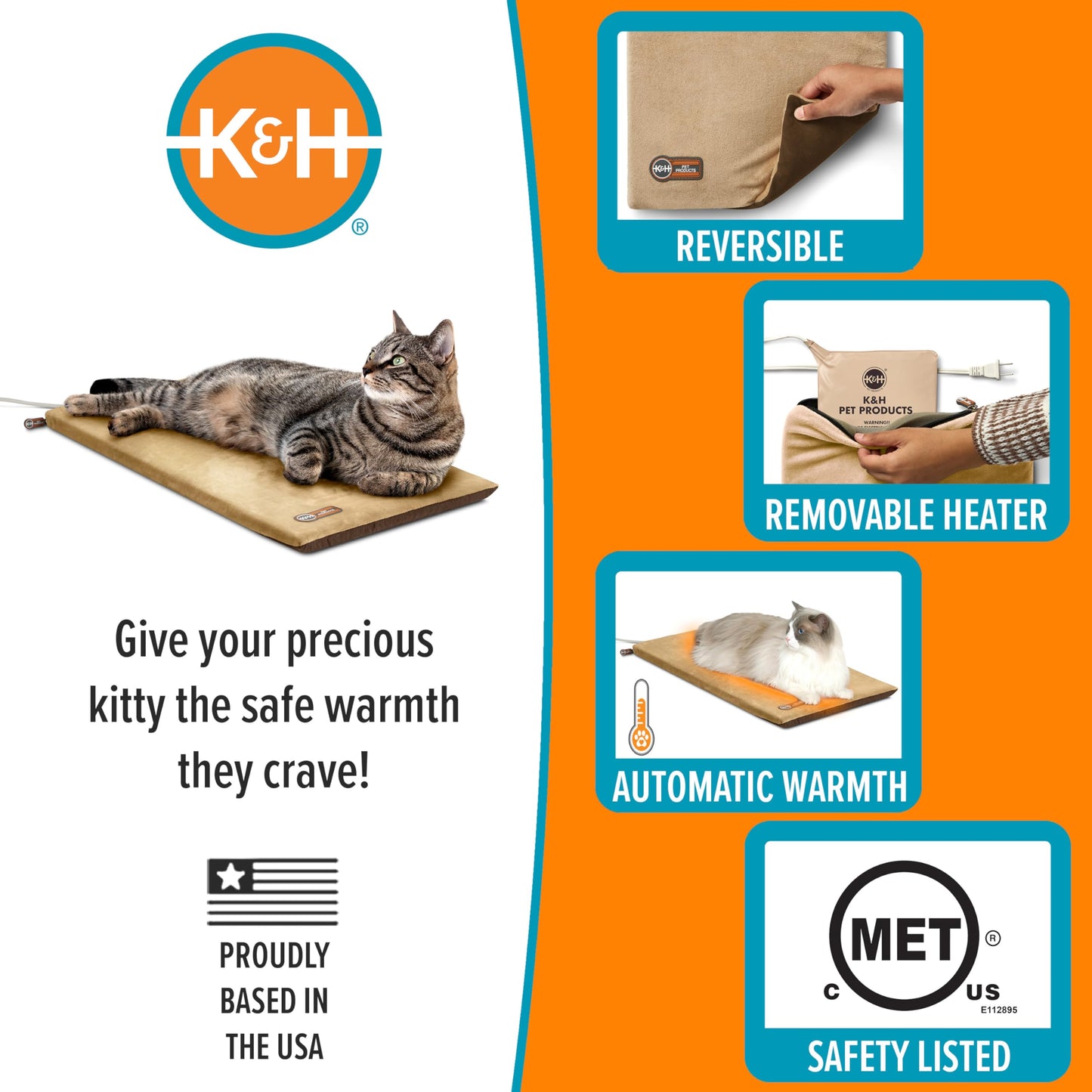 K&H Manufacturing Thermo-Kitty Mat 12.5-Inch x 25-Inch, 6-Watts, Mocha