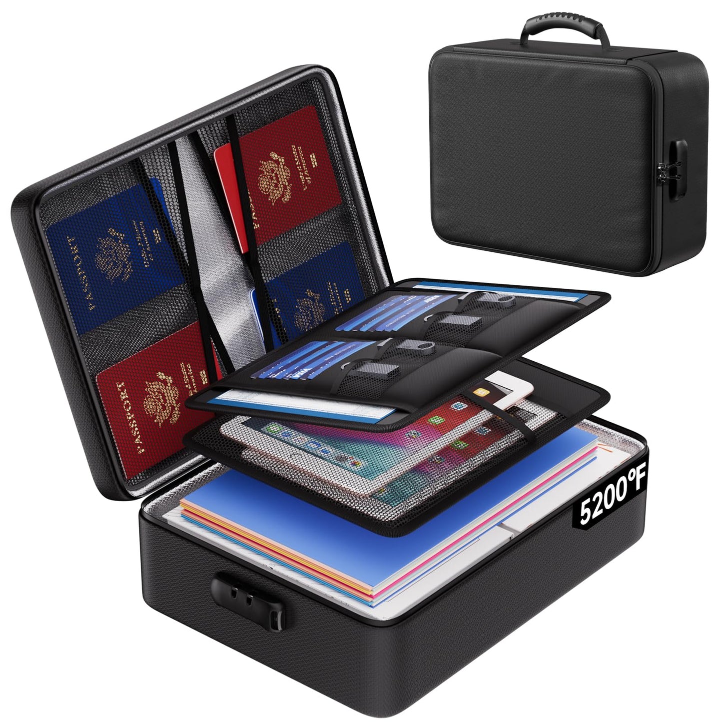 ENGPOW 5200°F Fireproof Document Bag with Lock, Soft 8 Layers Document Organizer, Portable Home Travel Safe Storage