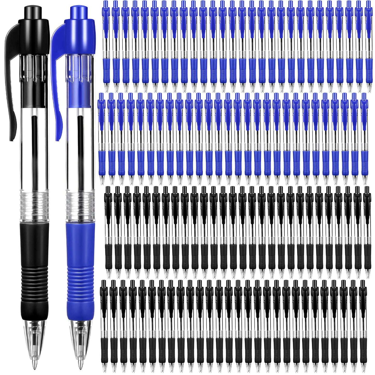 Fainne 200 Pack Retractable Ballpoint Pen 1.0 mm Medium Point Refillable Smooth Click Writing Pens With Grip for Work Journal Writing Office School Supplies(Black Ink, Blue Ink)