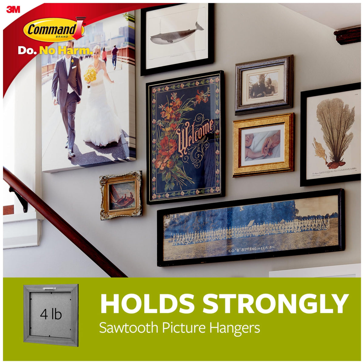 Command Sawtooth Picture Hangers, 4 Frame Hangers and 8 Command Strips, Damage-Free Hanging Sawtooth Frames, No Tools Wall Hook for Home Decor, Holds up to 4 lb