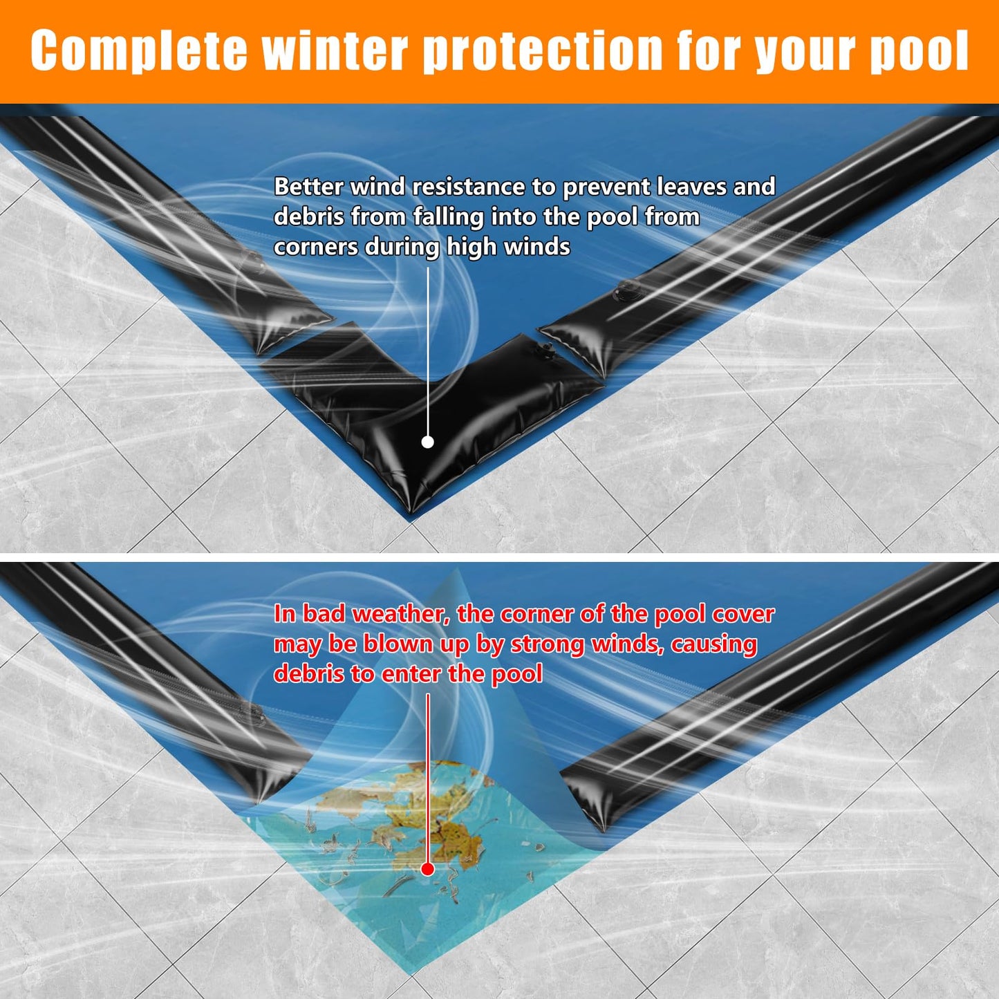 10 Pack 0.6mm Thicker Pool Cover Water Bags with Pool Cover Weights Corner, 8 Ft PVC Pool Water Tubes with Screw Caps for Winterizing for Inground Swimming Pool Winter Cover