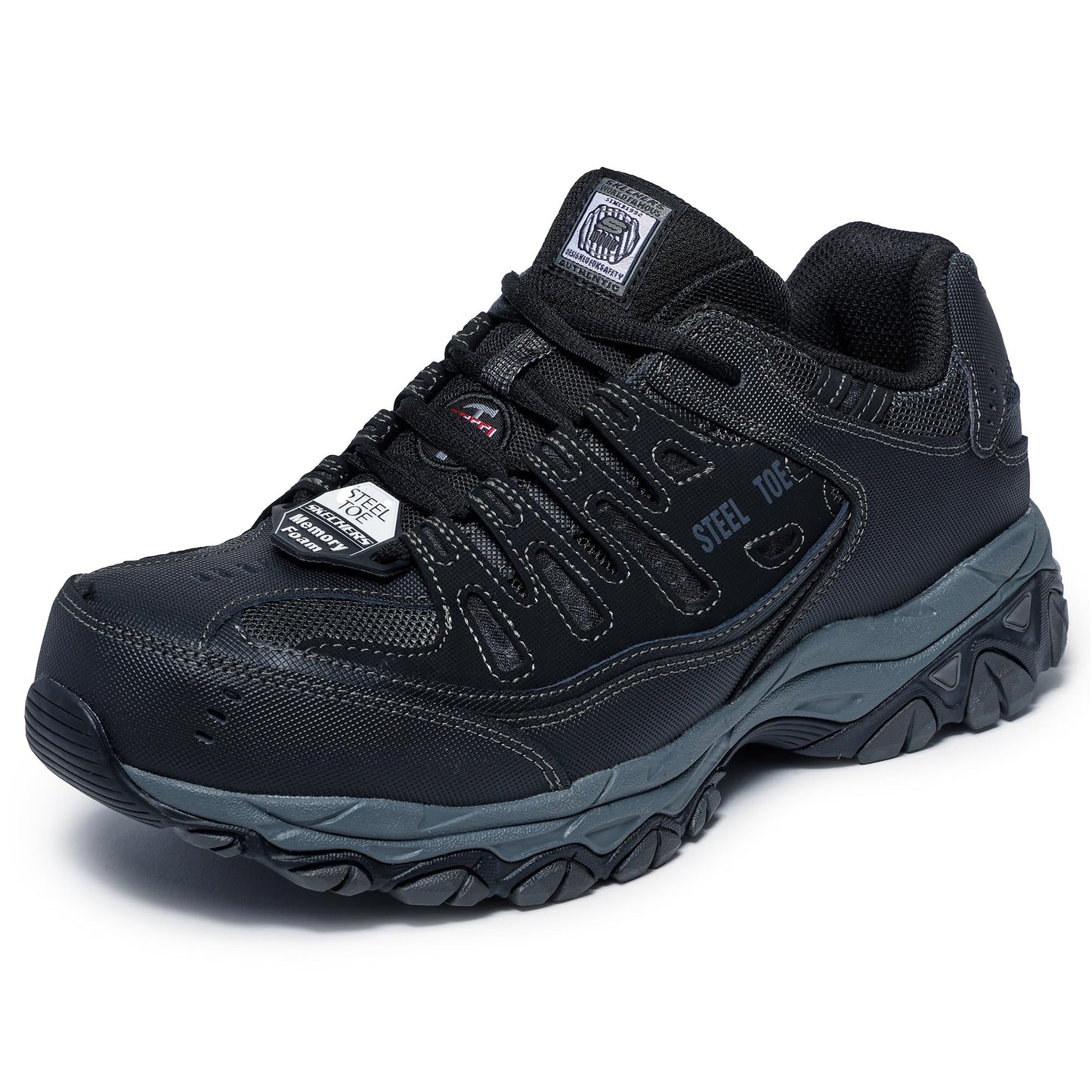Skechers Men's Cankton Steel Toe Construction Shoe – Electrical Hazard Rated, Memory Foam, Black/Charcoal, 8