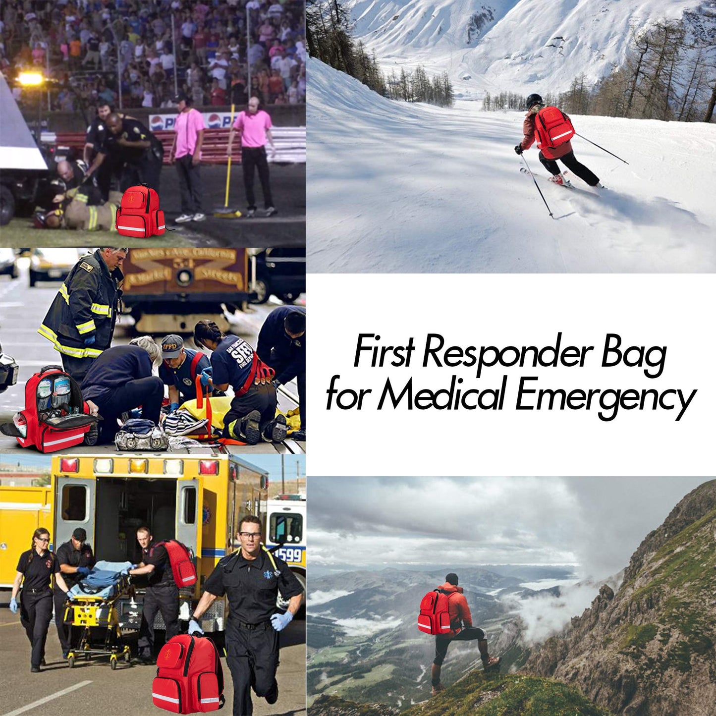 Trunab Large First Responder Bag Trauma Backpack Empty, Emergency Medical Bags Storage Jump Bag Pack for EMT, EMS, Police, Firefighters, Red (Patented Design)