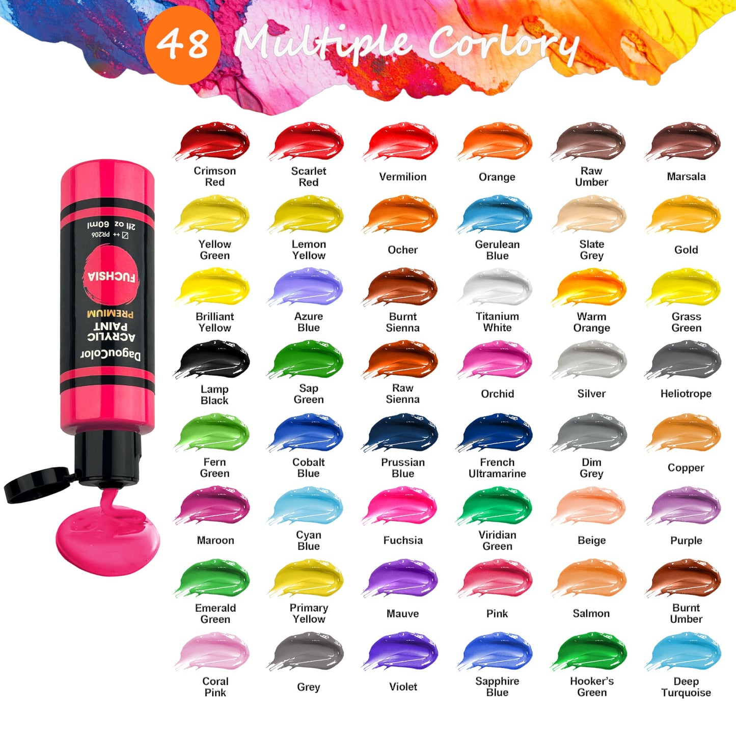 DagouColor 48 color Acrylic Paints Set, Brushes Palette Art Supplies Gifts for Kids & Adults, Fantastic Vibrant Pigment Art sets for Beginners and Professional Artists