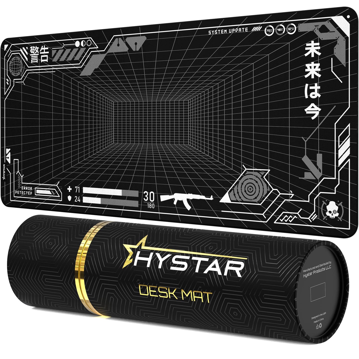 Hystar® Extended Gaming Mouse Pad | XXL 36" x 16" | 5mm Thick, Waterproof Surface, Smooth Polyester Fabric, and Natural Rubber Base | Mainframe (Dark)