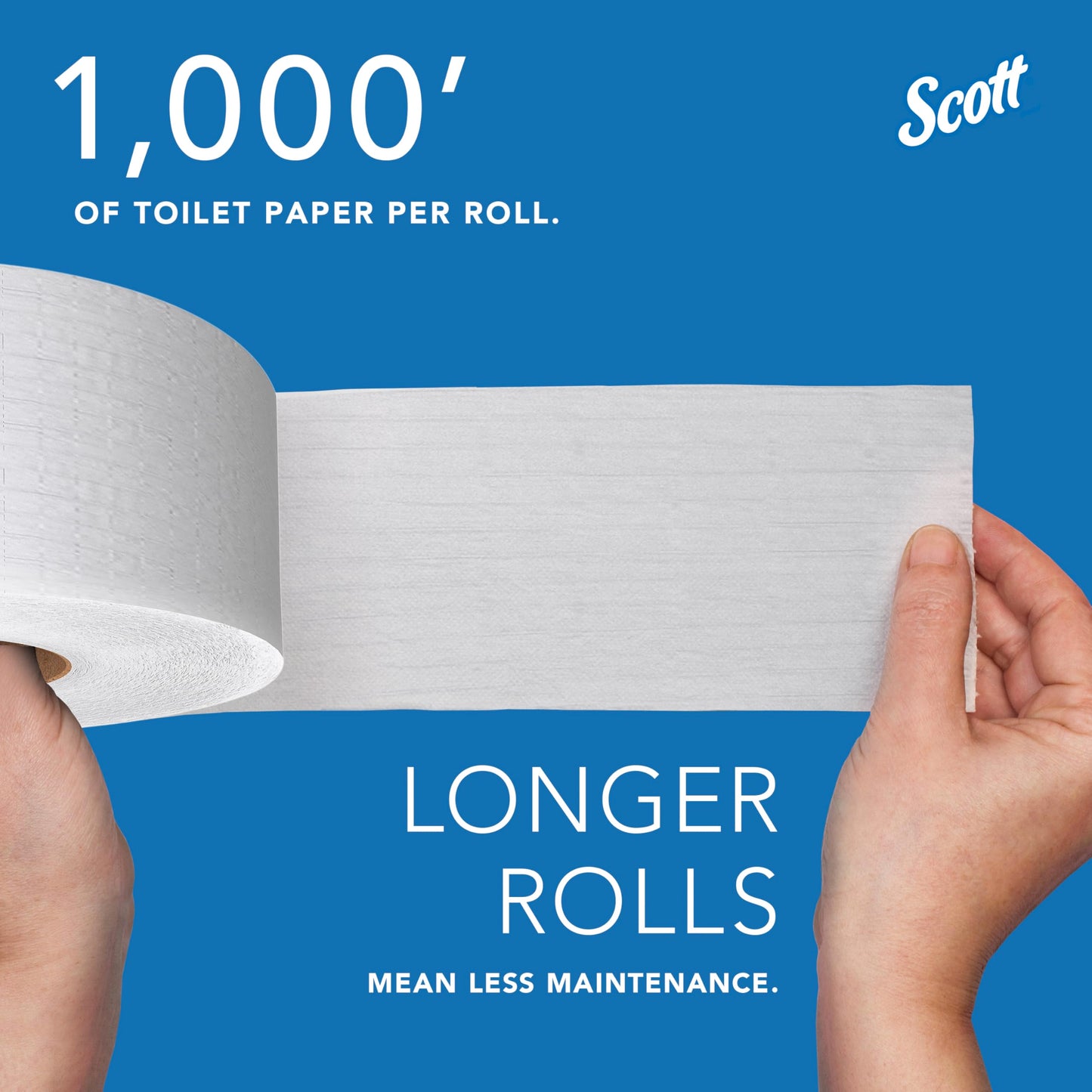 Scott Professional High-Capacity Jumbo Roll Toilet Paper, Bulk (03148), 2-Ply, White, Non-Perforated, Compact for Easy Storage (4 Rolls at 1,000' Each, 4,000'/Case)