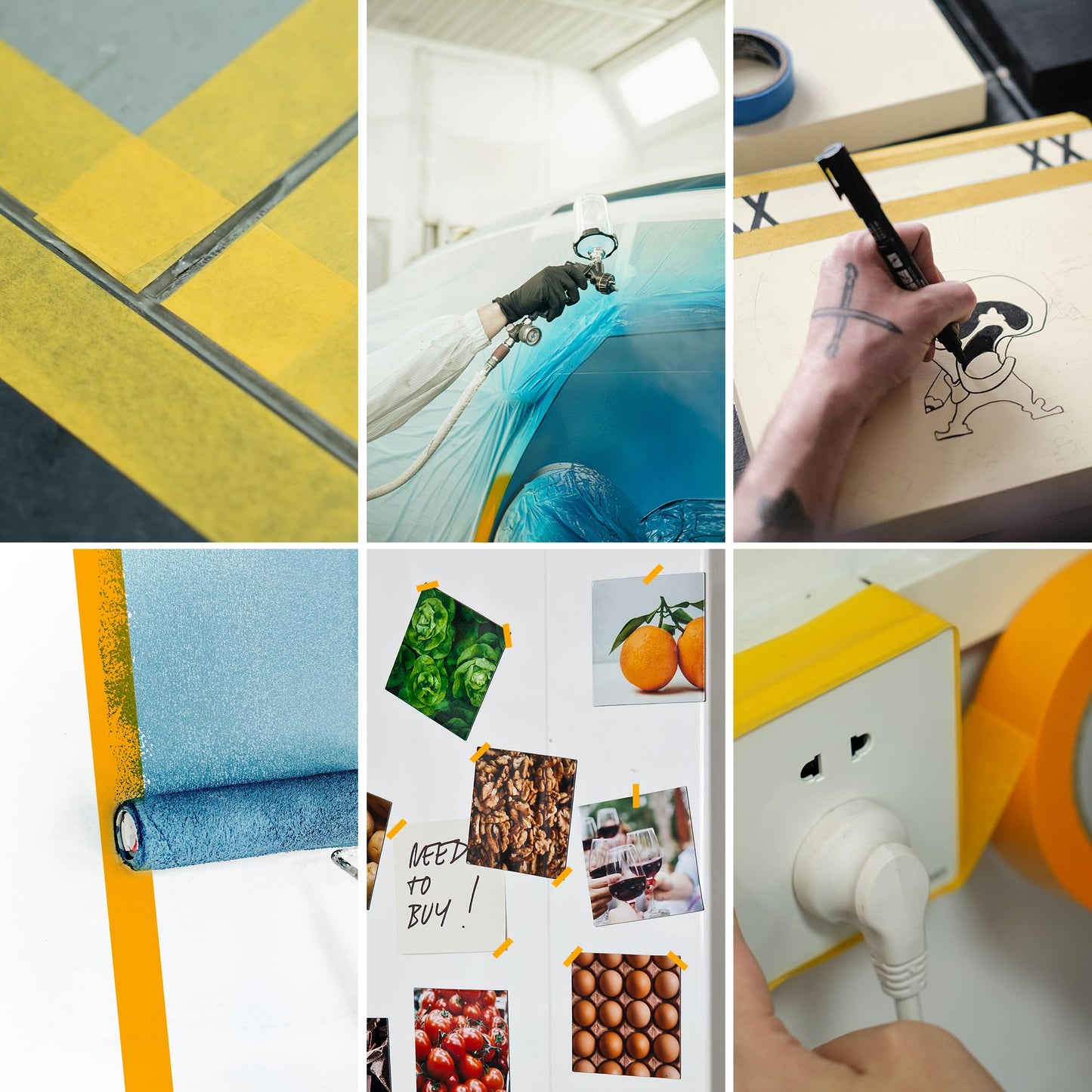 TAPEBEAR Delicate Surface Advanced Masking Tape 1.88" x 55m, Orange Washi Tape Indoor Painters Tape Decorating with No Paint Bleed, Sharp Lines, Surface Damage-Free, Low Tack, 6Rolls