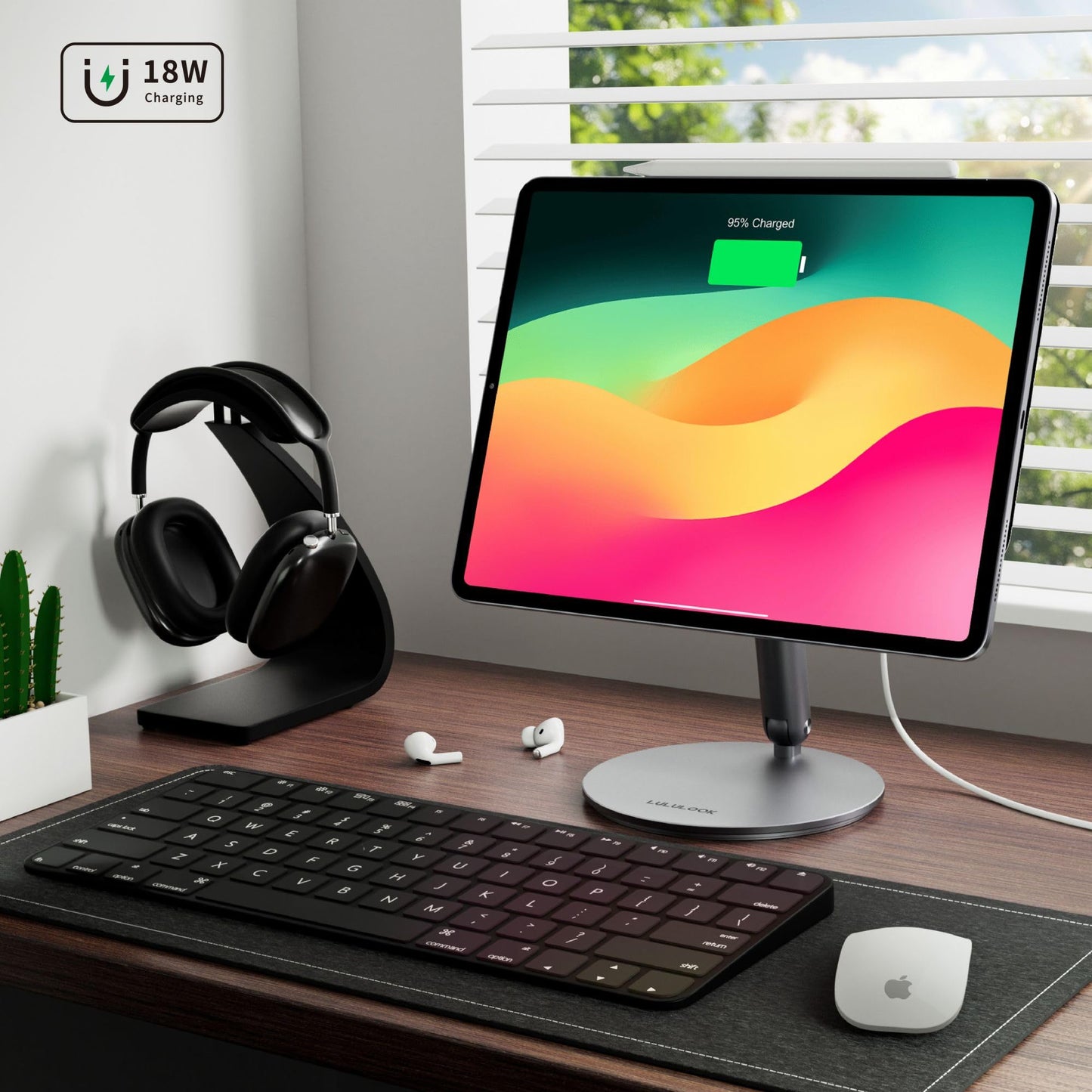 [Upgrade] LULULOOK Wireless Charging Magnetic Stand for iPad Air 13'' M3(2025) M2(2024)/ iPad Pro 12.9" 6th/5th/4th/3rd, 360°Adjustable Foldable Aluminium Tablet Stand for Home, Kitchen, Office