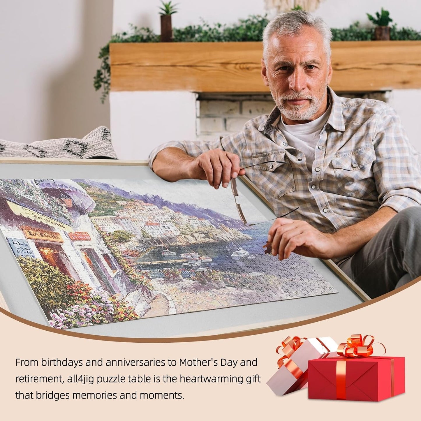 ALL4JIG 1500 Pieces 2-in-1 Tilting & Rotating Puzzle Board for Adults Gifts, Wooden Jigsaw Puzzle Table with 4 Drawers, Portable Puzzle Table with Lazy Susan and Cover, 26.4" x 34.4"