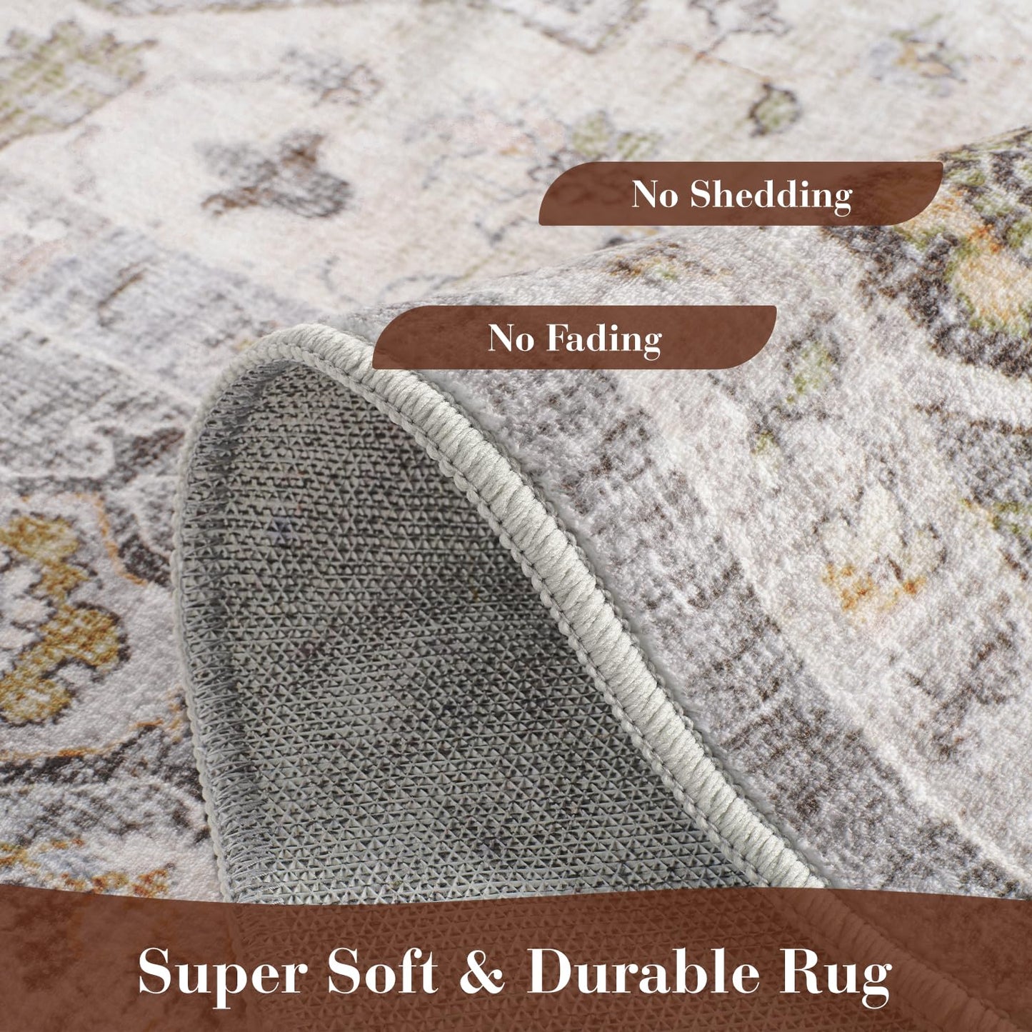 Montvoo-Area Rug 5X7 Rugs for Living Room-Grey Machine Washable Rug-Soft Living Room Rug-Vintage Non Slip Carpet-Rugs for Bedrooms Dining Room Living Room Office