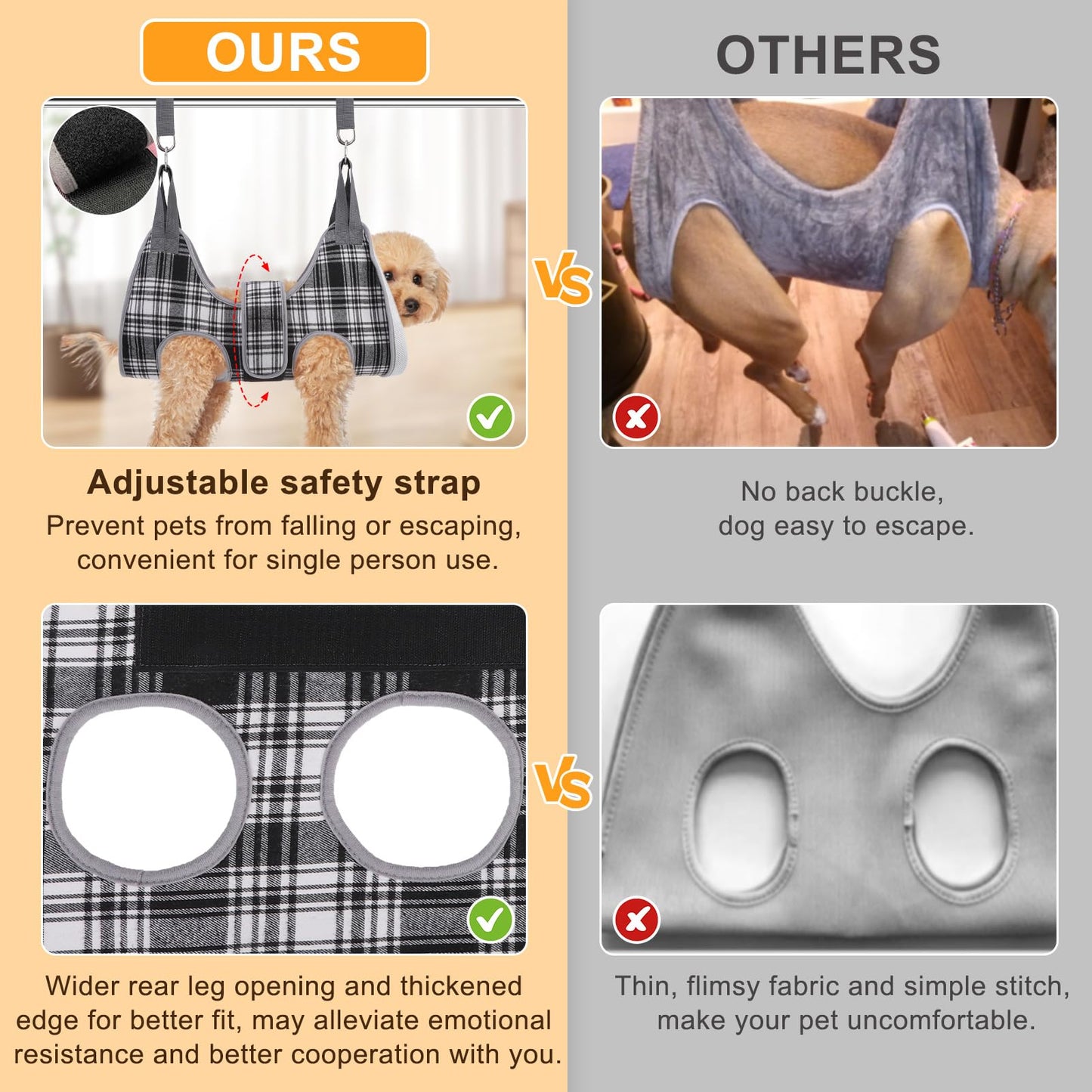 BEAUTYZOO Dog Grooming Hammock for Small Dogs Cat- Dog Sling for Nail Trimming/Clipping- Dog Hanging Harness Holder with Thick Fabric Neck Support & Strap Restraint Claw Care, Black White S