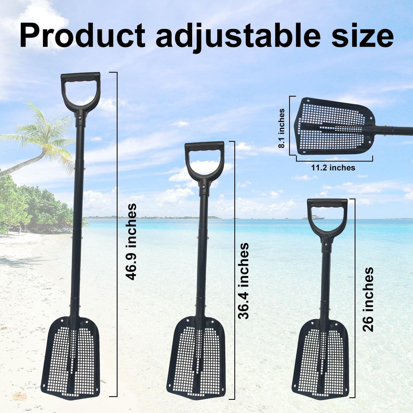 Sand Sifting Shovel, Detachable Beach Sifter Scooper Coop Scoop with Adjustable Length Heavy Duty Sand Sifting Tool for Fun Farm Chicken House Goat Shed Cleaning