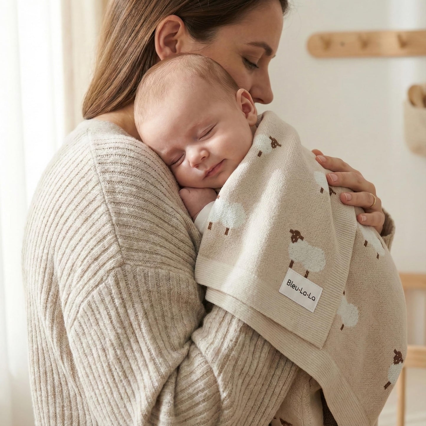 Bleu La La Whimsy Collection - 100% Luxury Cotton, Soft, Cozy, Lightweight, Receiving Blanket for Newborns & Infant Baby Boys & Girls (01 - Sheep - Khaki)