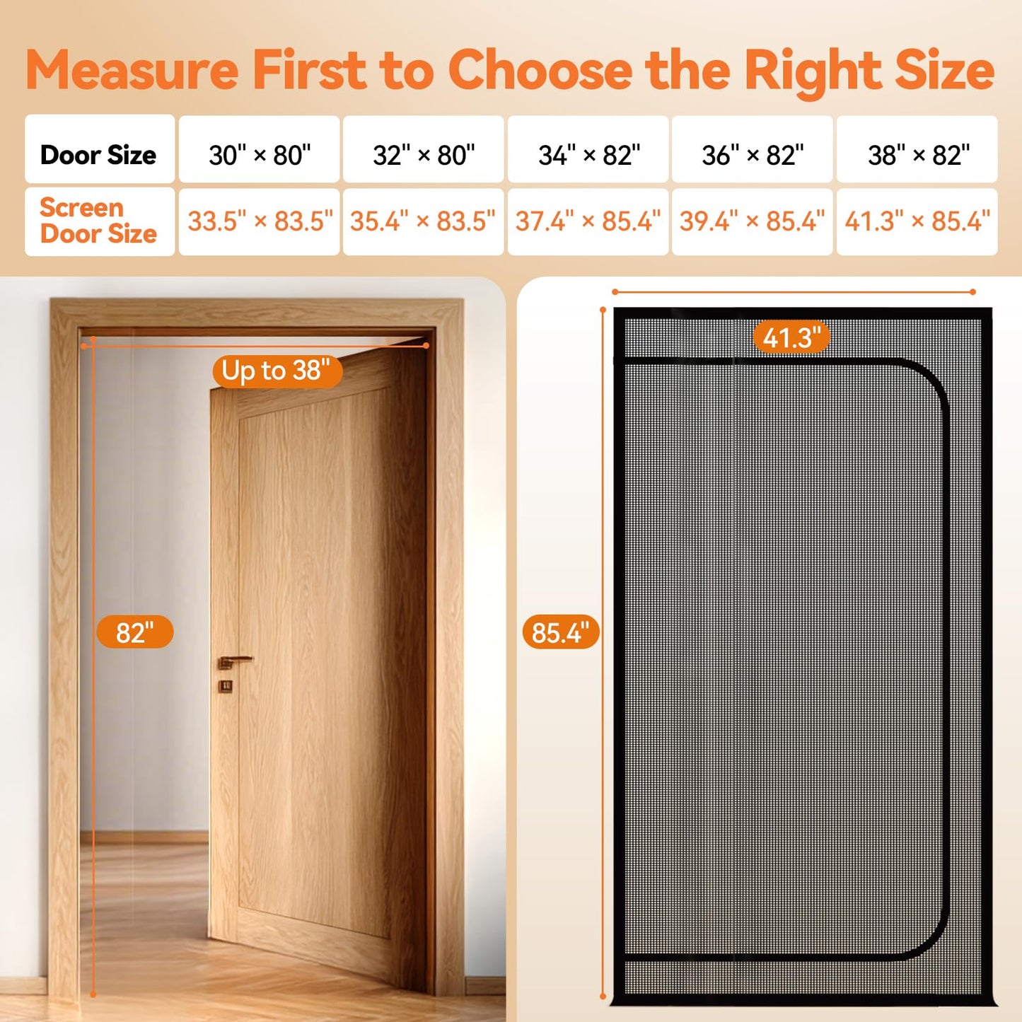 BFNN Cat Screen Door, Extra Tall Cat-Proof Mesh Gate, Fit Door Size 38'' x 82'', Anti-Cat Scratch Mesh with Zipper Closure, for Living Room, Kitchen, Bedroom (Black)