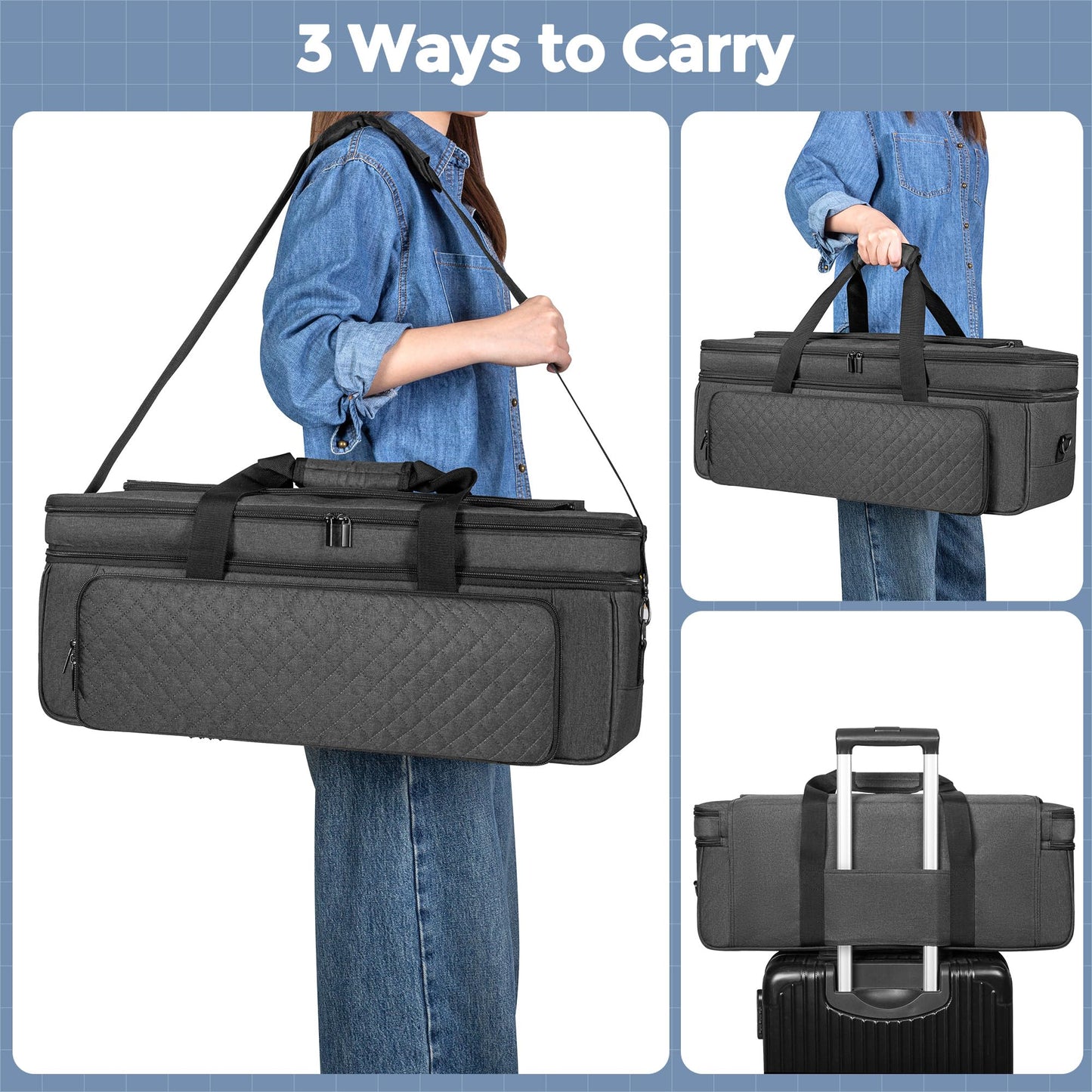 Luxja Double-Layer Carrying Case with Cutting Mat Pocket Compatible with Cricut Maker 4, Maker 3, Explore 4, Explore 3, Explore Air 2, Multiple Storage Bag for Cricut Accessories and Supplies, Black
