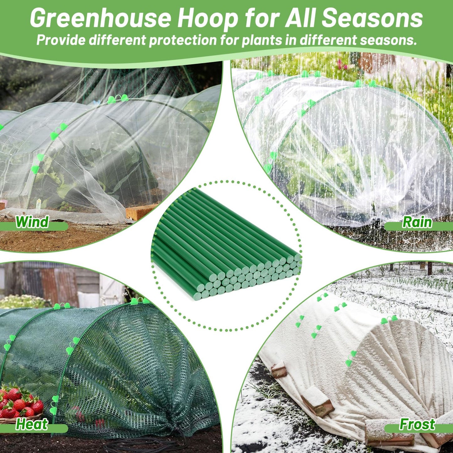 70 PCS Garden Hoops for Raised Beds 14 Sets Garden Tunnel Hoops Greenhouse Hoops Grow Tunnel, Fiberglass Garden Hoops for Netting Shade Cloth Cover DIY Plant Support Garden Stakes