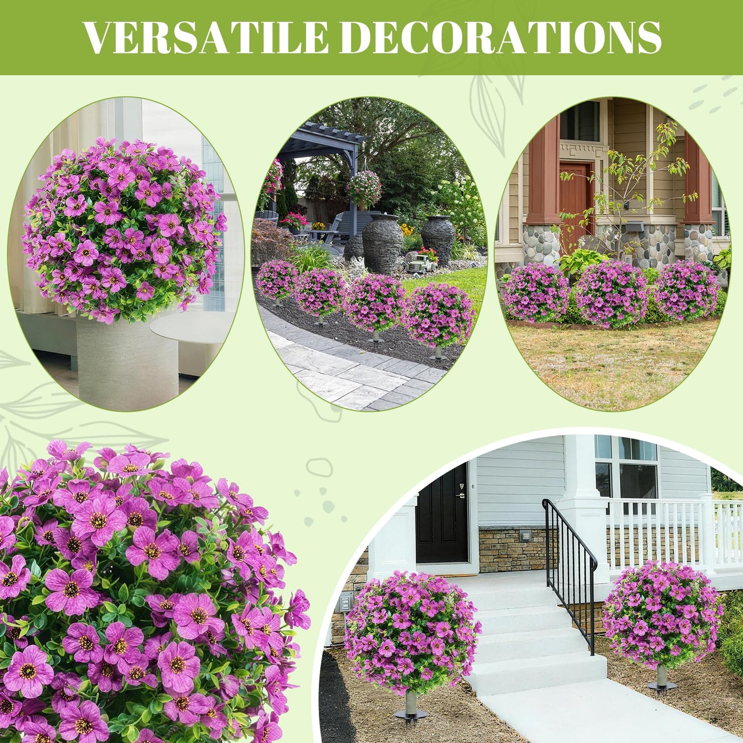 KANEODOT 24''Artificial Flowers for Outdoors,2 Pack Topiary Ball Trees Fake Outdoor Plants with Ground Spike,UV Resistant Faux Shrubs for Garden,Porch,Front,Patio,Violet