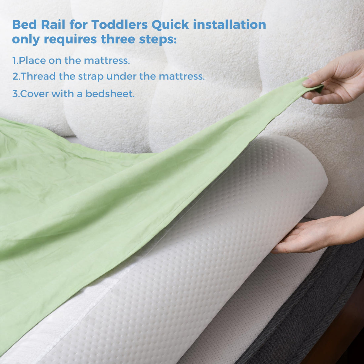 YIHATA Bed Rail for Toddlers, 1 Pack Portable Foam Bed Bumper with Adjustable Straps Non-Slip Machine Washable Cover, Bed Guard Rail for Full Size Beds, Bed Rail for Kids, Adults, and Seniors