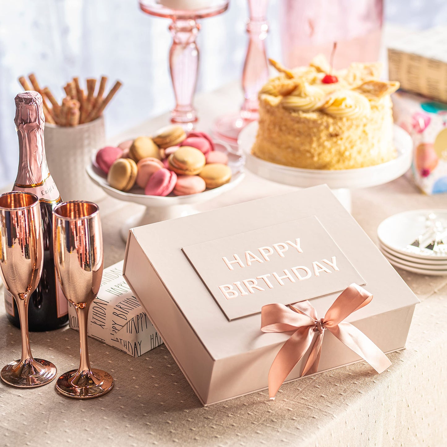 Birthday Gift Basket - Bath and Spa Gift Set for Women - Luxury Birthday Spa Gift Box with Vit E- Rich Bath Essentials, Diffuser, Candle, Sterling Silver CZ Heart Necklace, 24k Flower Rose Gift & More