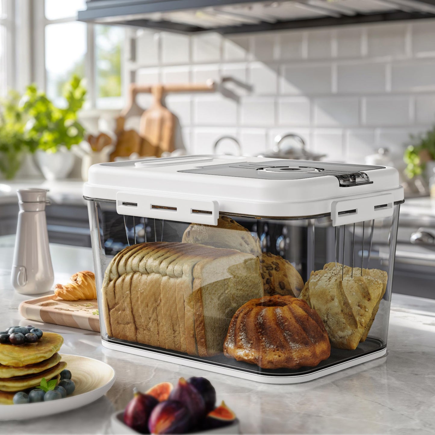 Olimingse Bread Box, Airtight Bread Storage Container, Flip-Top Bread Keeper, Bread Box For Kitchen Countertop, Bread Storage For Homemade Bread, Cookies, Cereal, Fruits, 10L White Bread Holder.