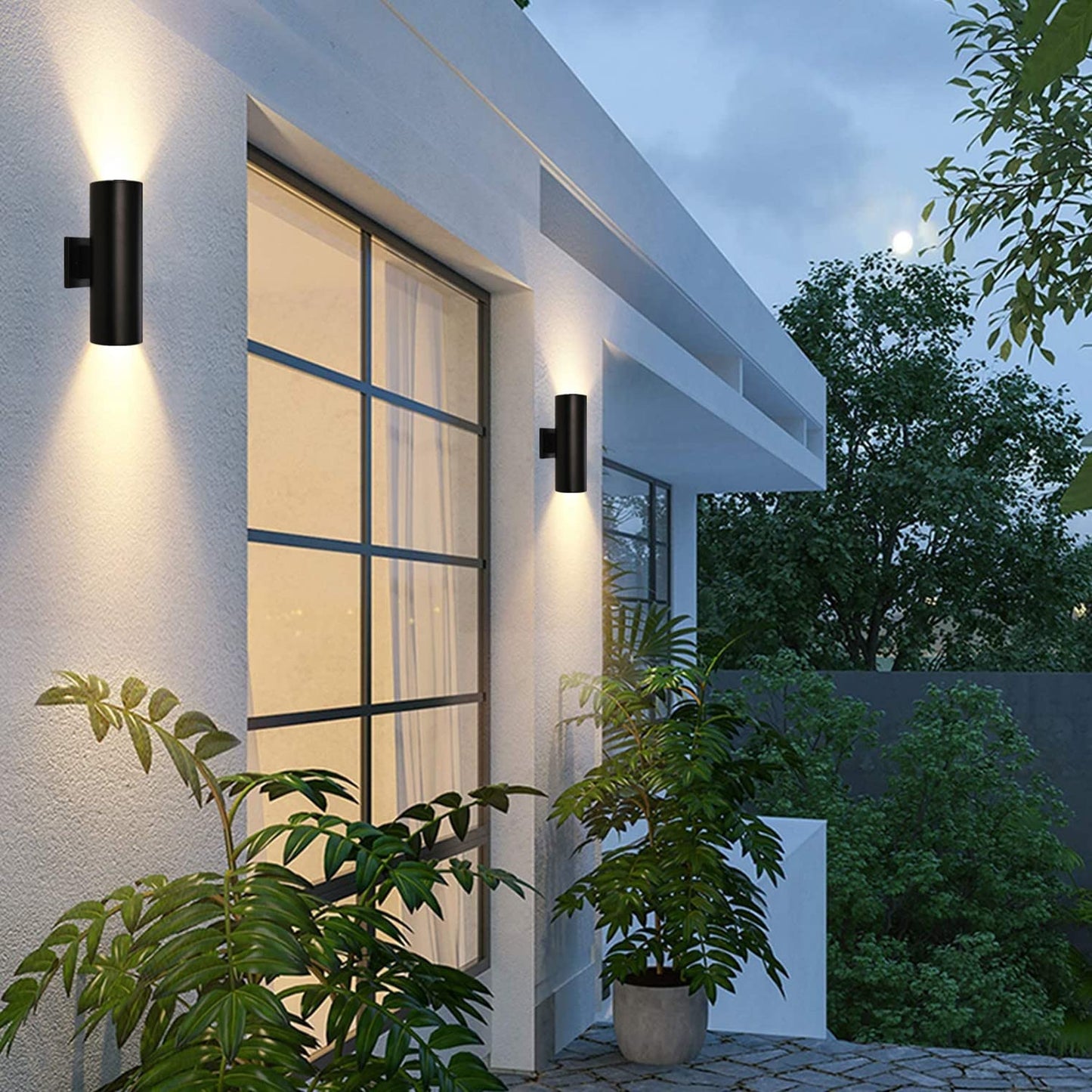 RETRELMP Outdoor Lights Wall Mount, Waterproof Exterior Light Fixtures, Black Modern Cylinder Aluminum Outside Lights for House Porch Light for Garden Garage Entryway 2 Pack E26 Base