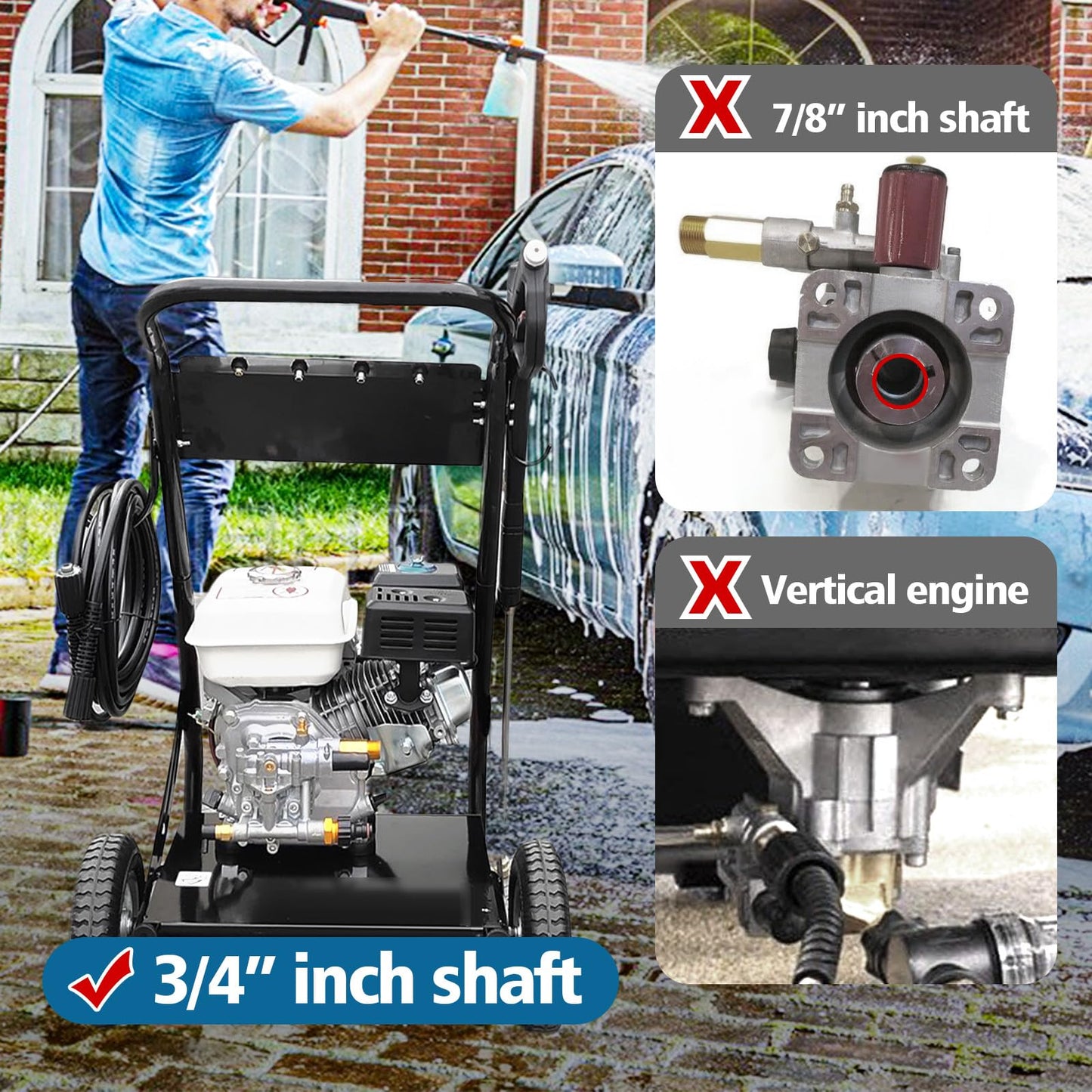 2800PSI Pressure Washer Pump, 3/4’’ Shaft Horizontal Pressure Washer Pump, High Pressure Water Pump Replacement for Pressure Washer