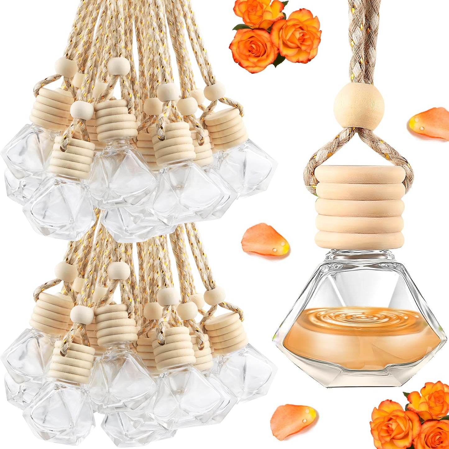 100pcs Hanging Car Air Fresheners, Aroma Diffuser, Glass Car Perfume Bottles, Empty Aromatherapy Scent Fragrance Interior Accessories for Cars, Rvs, Campers, Home, Toilet, Closet, Offices