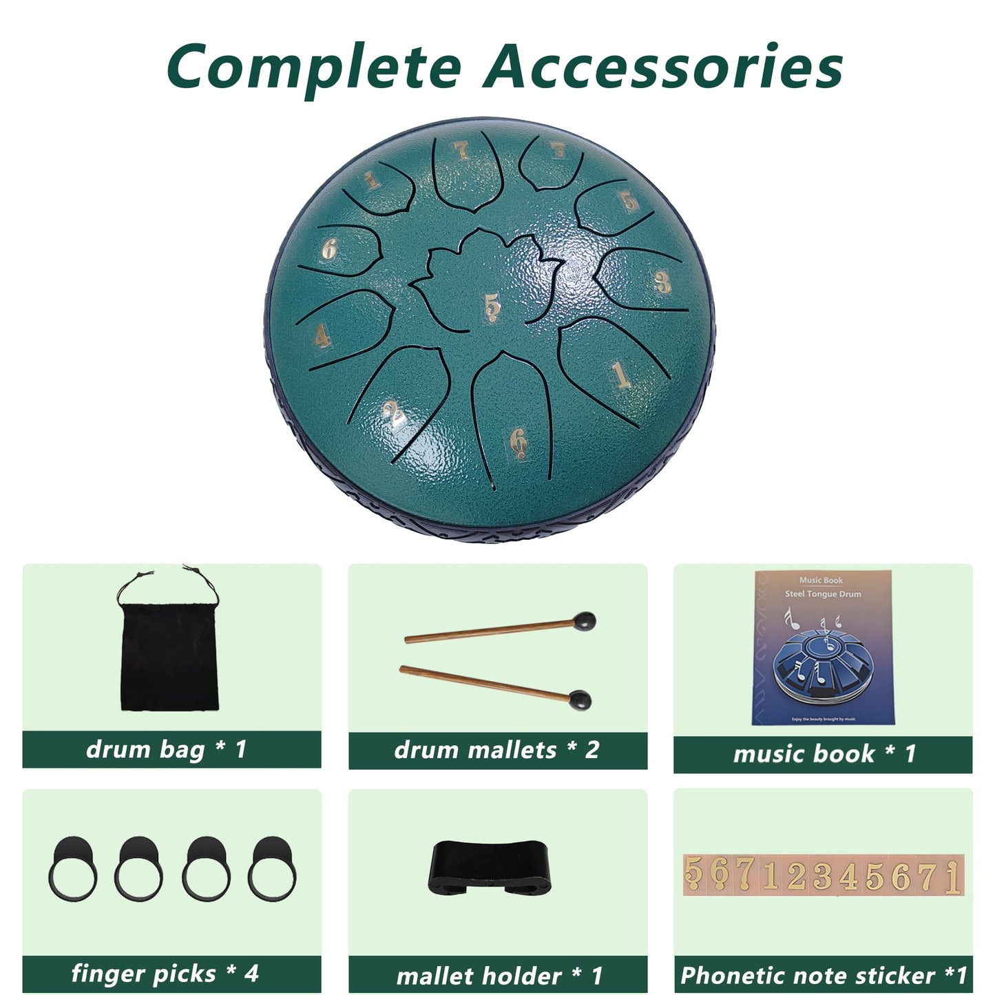 Steel Tongue Drum 11 Notes 6 Inches, Rain Drum for Outside with Bag, Music Book, Mallets, Finger Picks, Stickers – Meditation & Yoga Steel Drum