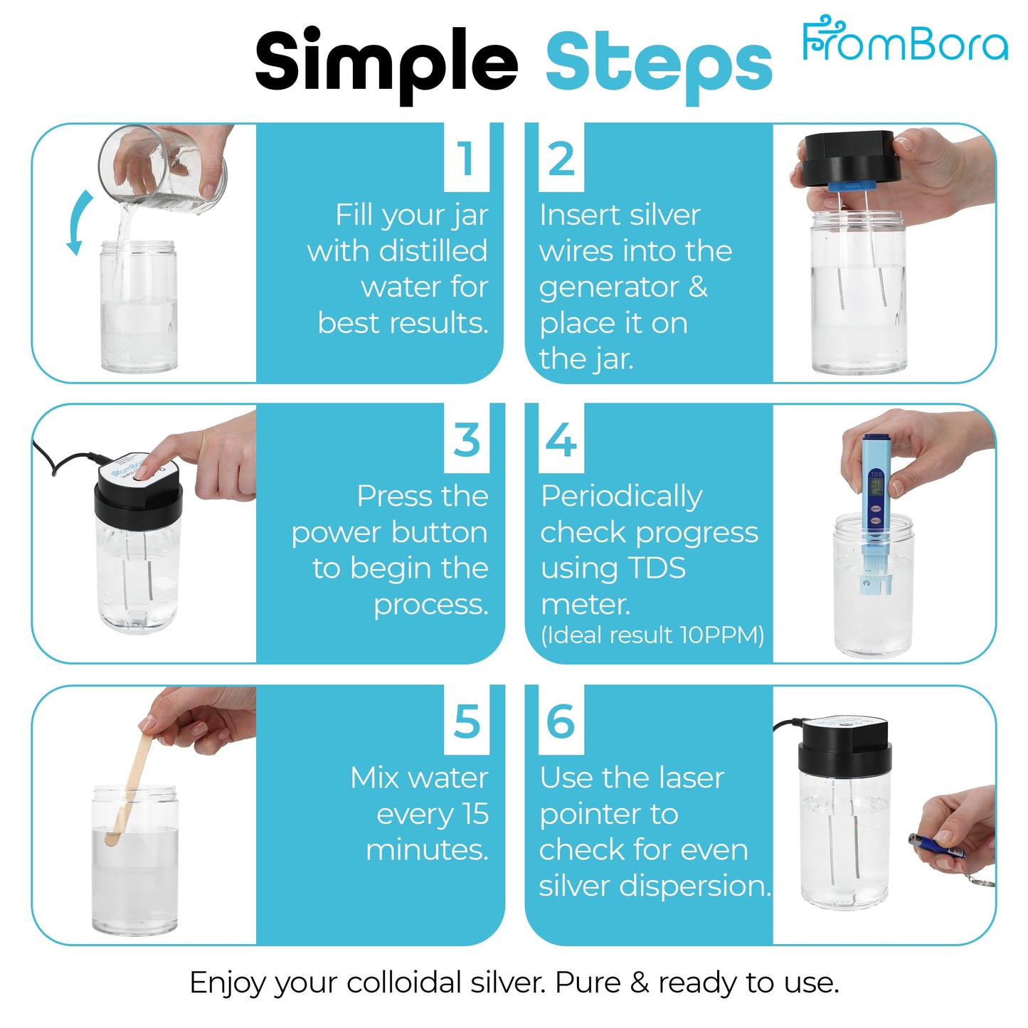 Colloidal Silver Generator Kit – 99.99% (Ag) Rods, TDS Meter Colloidal Silver Machine, Impure Water Indicator, Water Ionizer Machine for Home, Travel Bag, Simple Kit