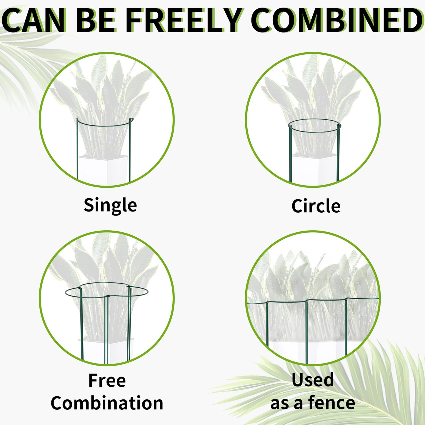 TCBWFY 10 Pack Plant Support Stakes, 10" W x 16" H Peony Cages and Supports, Heavy-Duty 4.5mm Metal Wire Garden Supports, Interlocking Garden Support Rings for Roses, Hydrangeas, Tomatoes, Vines