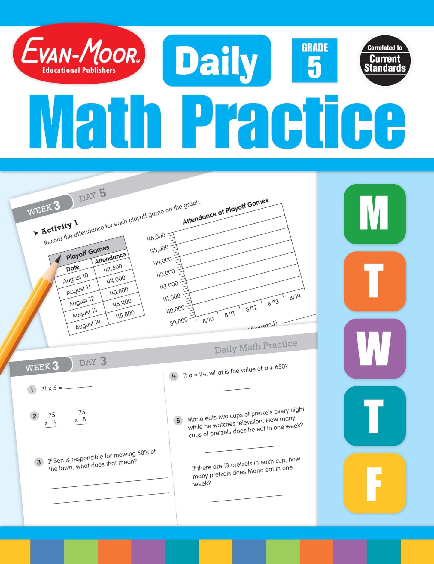 Evan-Moor Daily Math Practice, Grade 5, Homeschool & Classroom Workbook, Multiplication, Division, Decimals, Word Problems, Factors, Geometry, Measurement, Data, Fractions, Reproducible Worksheets