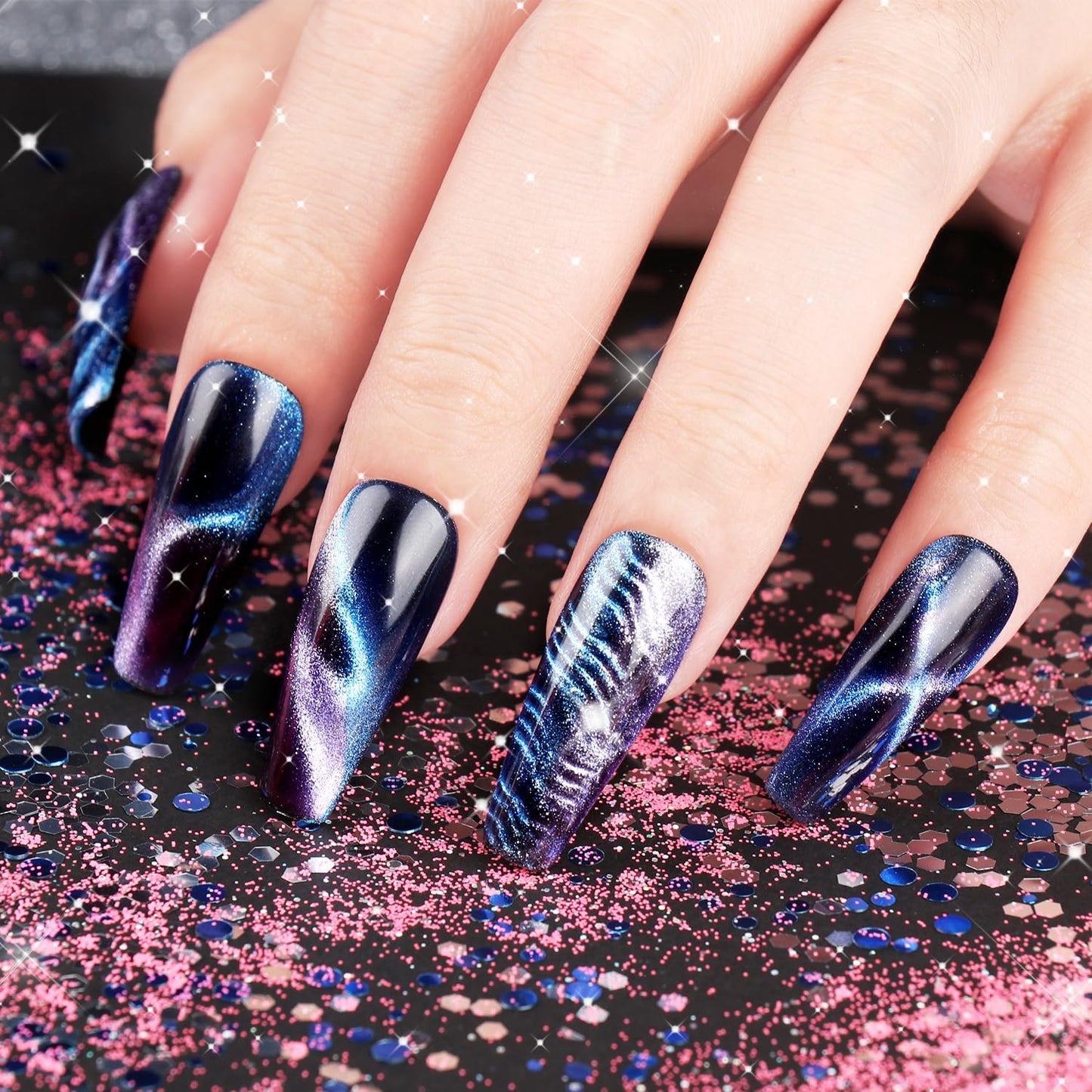 Clara Colors Cat Eye Gel Nail Polish Set of 12 Colors Magnetic Nail Polish Set Holographic Glitter 9D Galaxy Series Cat Eye Gel Polish Set with 2 Magnet Stick for Home DIY Soak Off UV LED Manicure Nail Salon