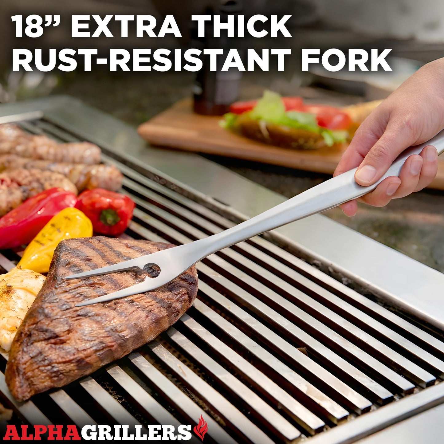 Alpha Grillers Grilling Accessories - BBQ Accessories Grill Gifts for Men Dad Him Husband Son Boyfriend Birthday - Barbecue Grilling Tools Utensils Set with Spatula, Fork, Brush, Tongs Kit