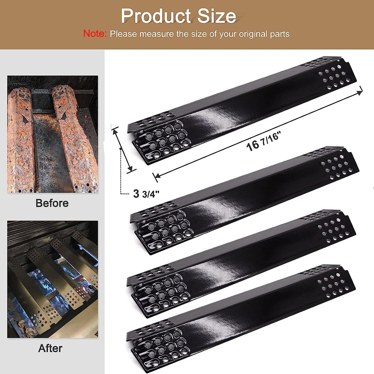 Criditpid BBQ Heat Plate Shields Replacement for Master Chef G45308, G45311, G45301, G45303, G45309 Grill Models. Porcelain Steel Barbecue Heat Shields, 4-Pack.