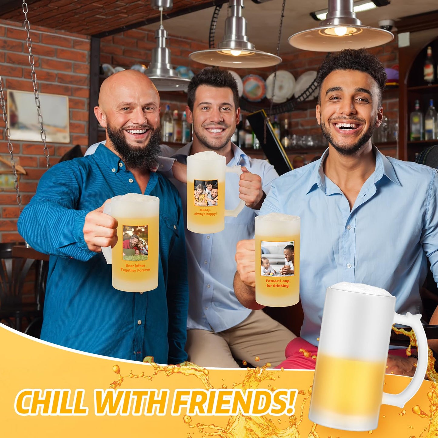 Mifoci 6 Pcs Sublimation Blank Beer Mugs Personalized Tazas para Father's Day Present 16 oz Frosted Beer Glass Cups Can Add Photo Text or Image Gift for Dad Husband Groomsmen Wedding Oktoberfest