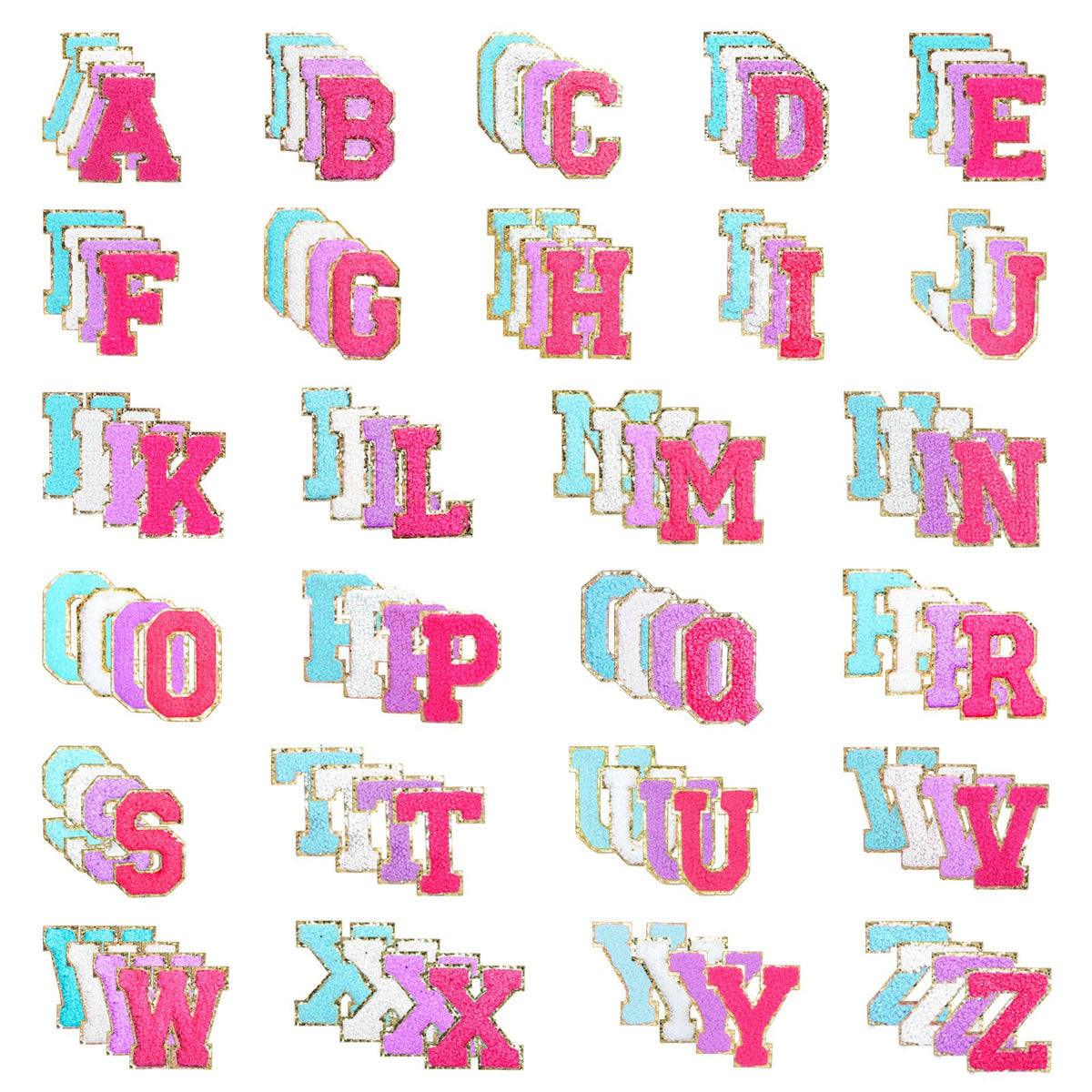Fjgyjt 104Pcs Chenille Letters Patches Self Adhesive Varsity Letter Patches for Backpack Preppy Letters Patch Stickers Iron on for Clothing Backpacks Hats Bags Embroidery