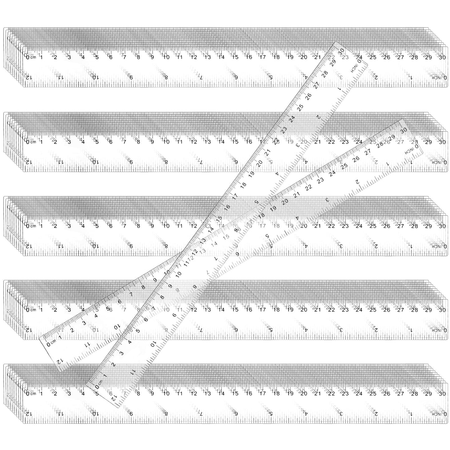 KEILEOHO 200 Pack 12 Inch Clear Plastic Ruler, Standard/Metric Straight Rulers, Flexible Transparent Rulers Measuring Tool for Classroom, Home, Office, Craft Room