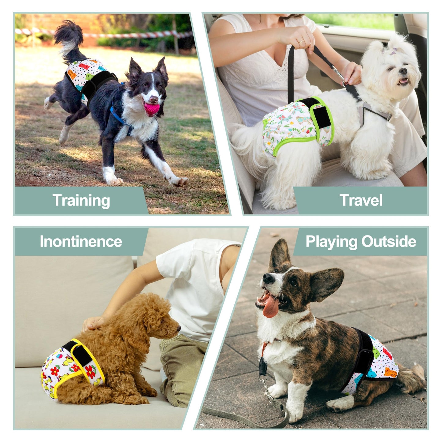 Grecle Washable Female Dog Diapers - Premium Reusable Diapers for Doggie in Heat - Highly Absorbent Dog Diapers Female for Pet Incontinence with Adjustable Snaps(Animals, XXL)