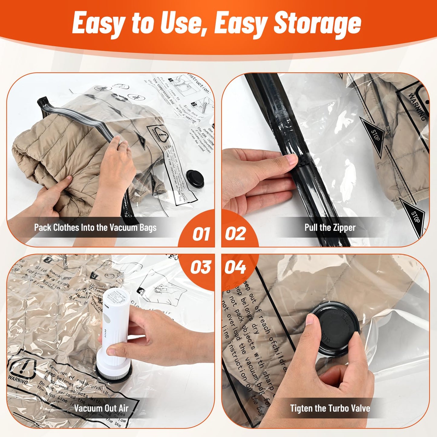 Vacuum Seal Bags for Clothing Travel and Home Storage, Travel Vacuum Bags with Wireless Electric Pump, Space Saver Compression Packing Cubes for Luggage Suitcase Bedding Blankets Clothes, 12 Pack