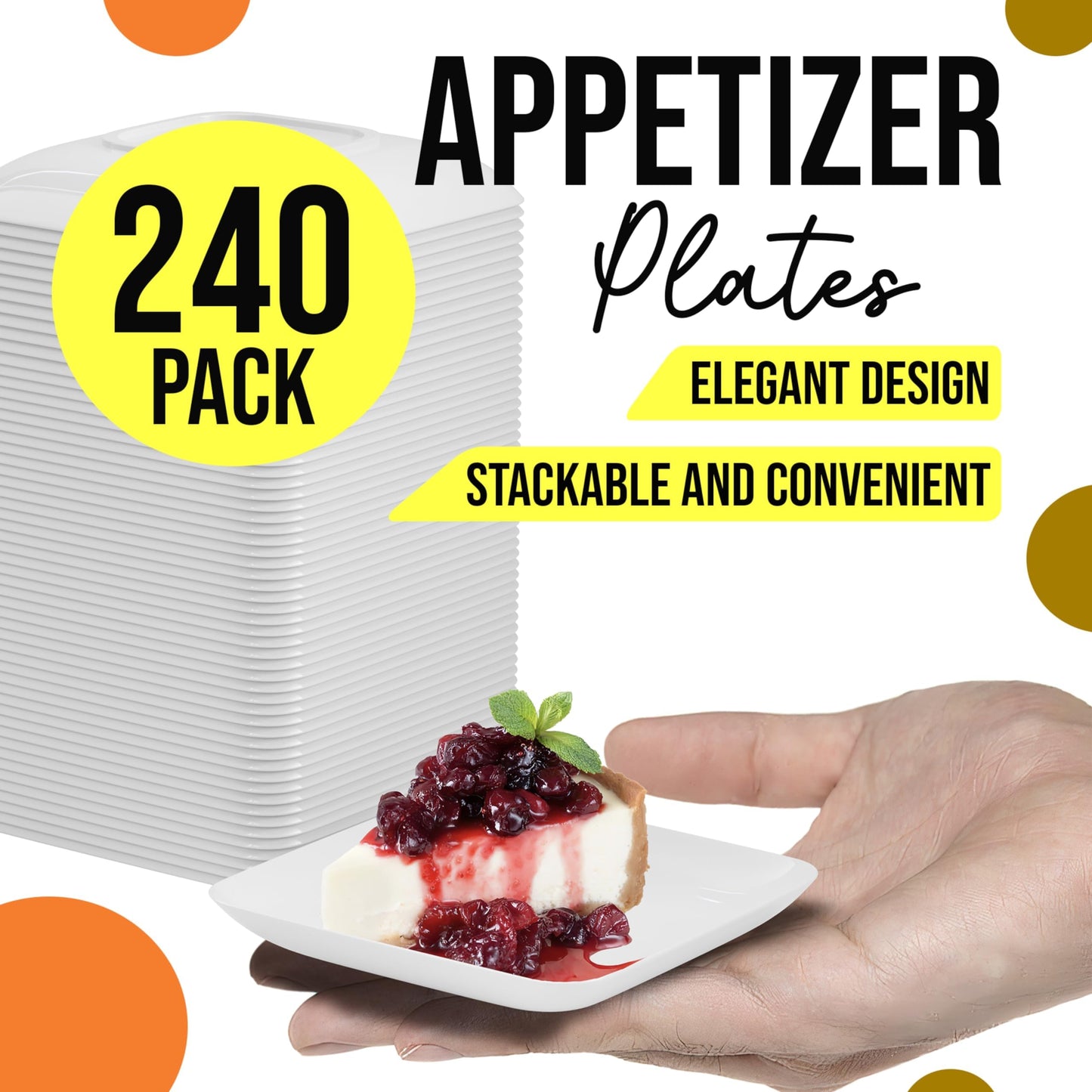 Exquisite Tiny Mini Dessert Plates - 240 Pack 2.4 in. x 2.4 in. White Disposable Appetizer Plates - Small Plastic BPA Free for Weddings