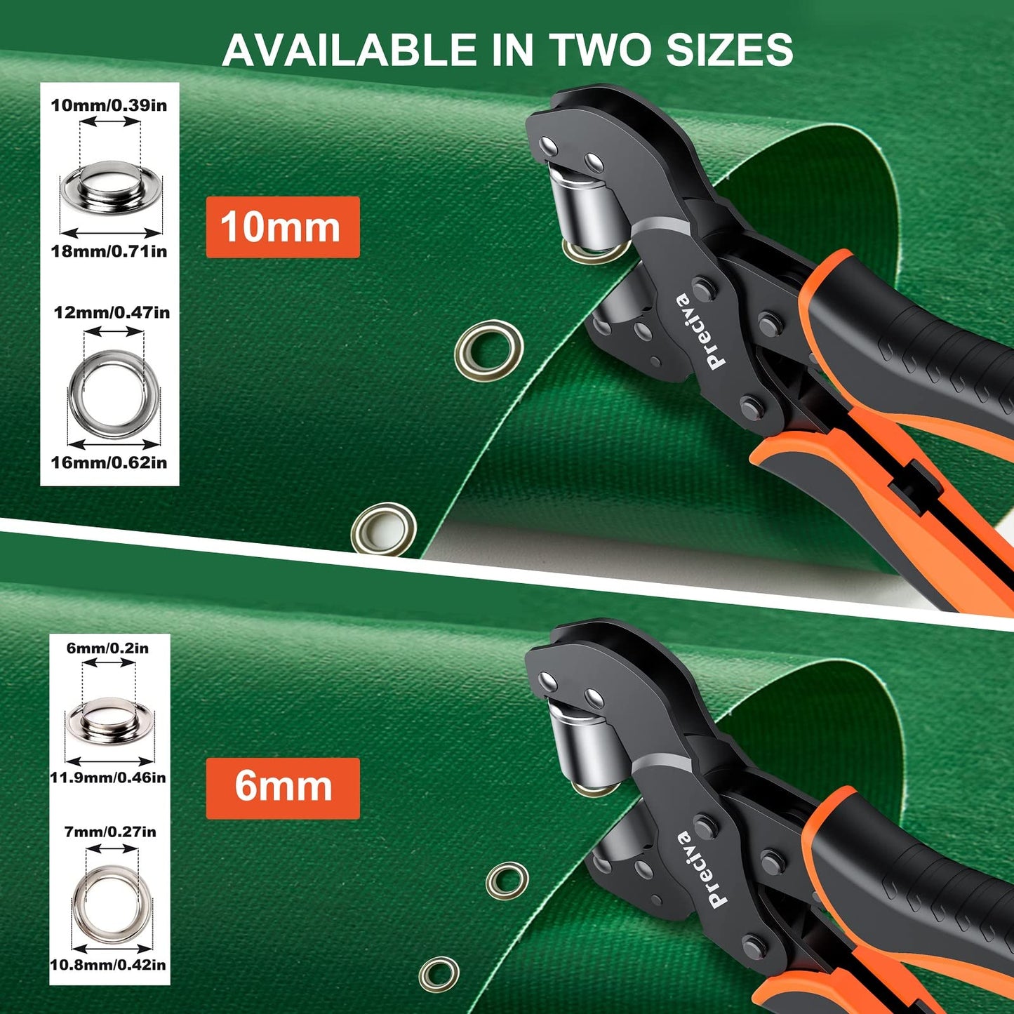 Preciva Grommet Tool Kit, Interchangeable Double Head Handheld Grommet Eyelet Plier Set for Advertising Poster, Banner, Portable Manual Puncher with 400pcs Silver Grommets of 3/8 Inch,1/4 Inch