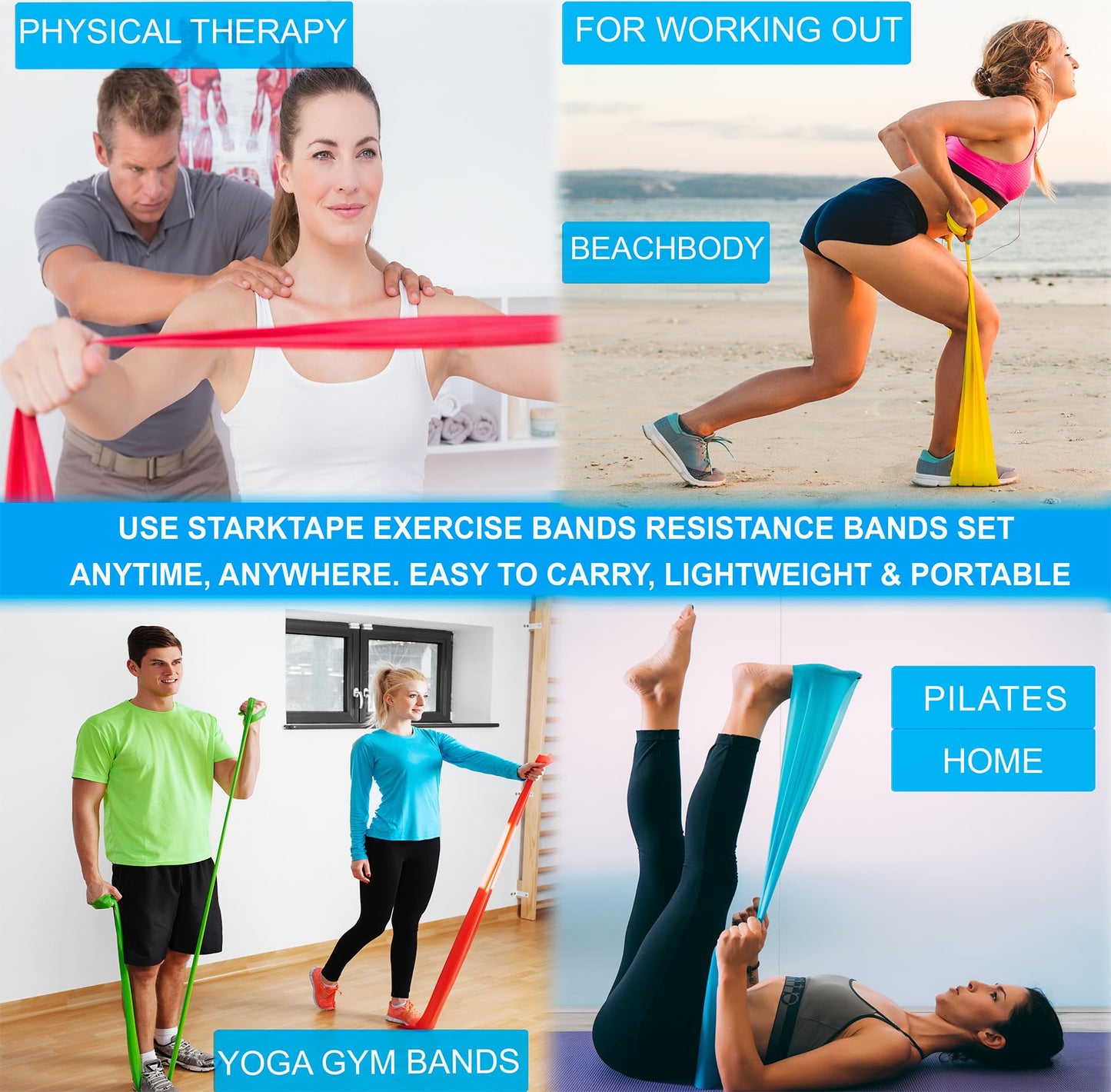 Starktape Resistance Bands 16 Yard Roll Physical Therapy. Non-Latex Professional Elastic Exercise Fitness Workout Band for Upper & Lower Body, Pilates, Rehab, Yoga, Pilates, Training. Heavy Blue