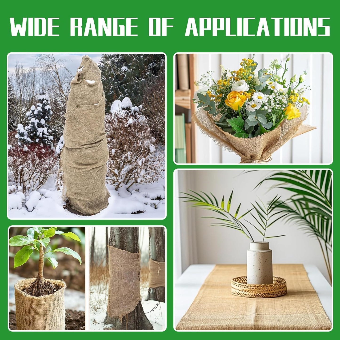 49Ft x 37.5in Fabric Burlap Tree Wrap Roll - Burlap Fabric Plants Cloth Cover - Natural Burlap Tree Trunk Protector Blanket for Winter Outdoor Garden Trees Shrubs Plants Frost Freeze Protection