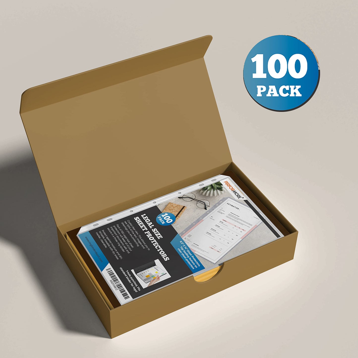Legal Size Sheet Protectors 8.5x14, 100 Pack Heavyweight Top Loading, Archival Safe Acid Free Clear Polypropylene Page Protectors for 3 Ring Binder, Document Sleeves - Performore