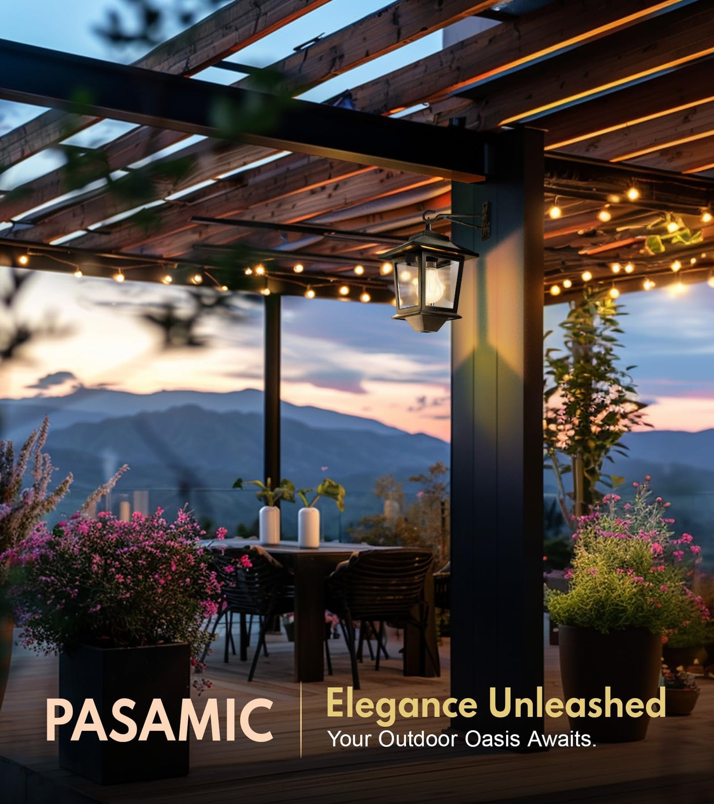 PASAMIC 2 Pack Solar Wall Lanterns with Replaceable Bulb, Outdoor Hanging Solar Lights with 4 Solar Panels, Dusk to Dawn Led Outdoor Wall Sconce, Anti-Rust Waterproof Wall Lanterns with Hooks