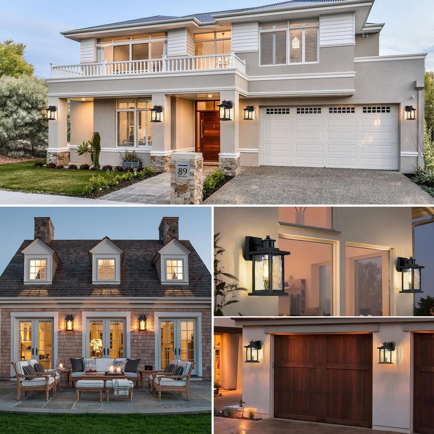 11.65'' Outdoor Light Fixture 2 Pack, Outdoor Wall Lights Exterior Wall Sconce with Water Ripple Glass, Waterproof Porch Light Lantern Wall Mounted, Modern Black Outside Lights for House Patio Garage