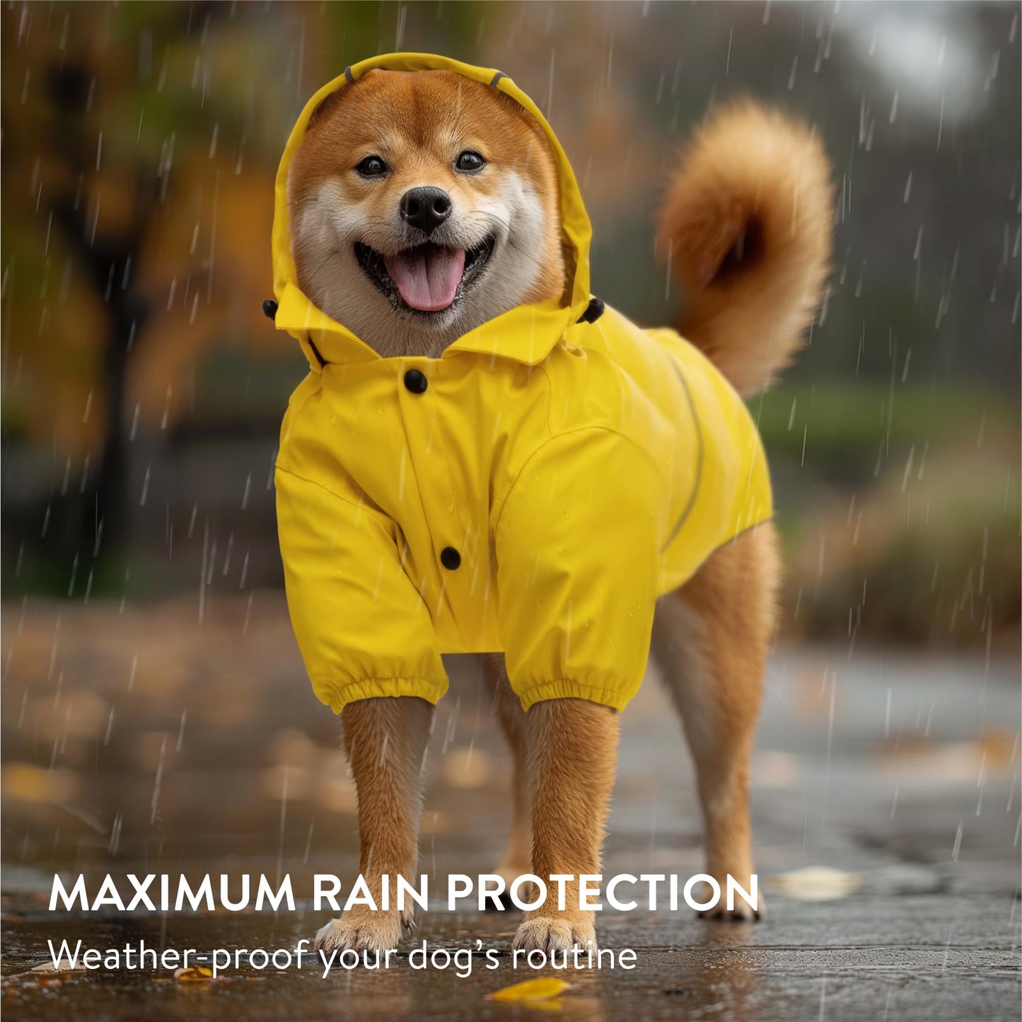 Navaris Hooded Dog Rain Jacket - Dog Raincoat Waterproof - Water-Resistant Rain Coat with Removable Hood - Raincoats with Sizes for Small Medium & Large Dogs - M Yellow