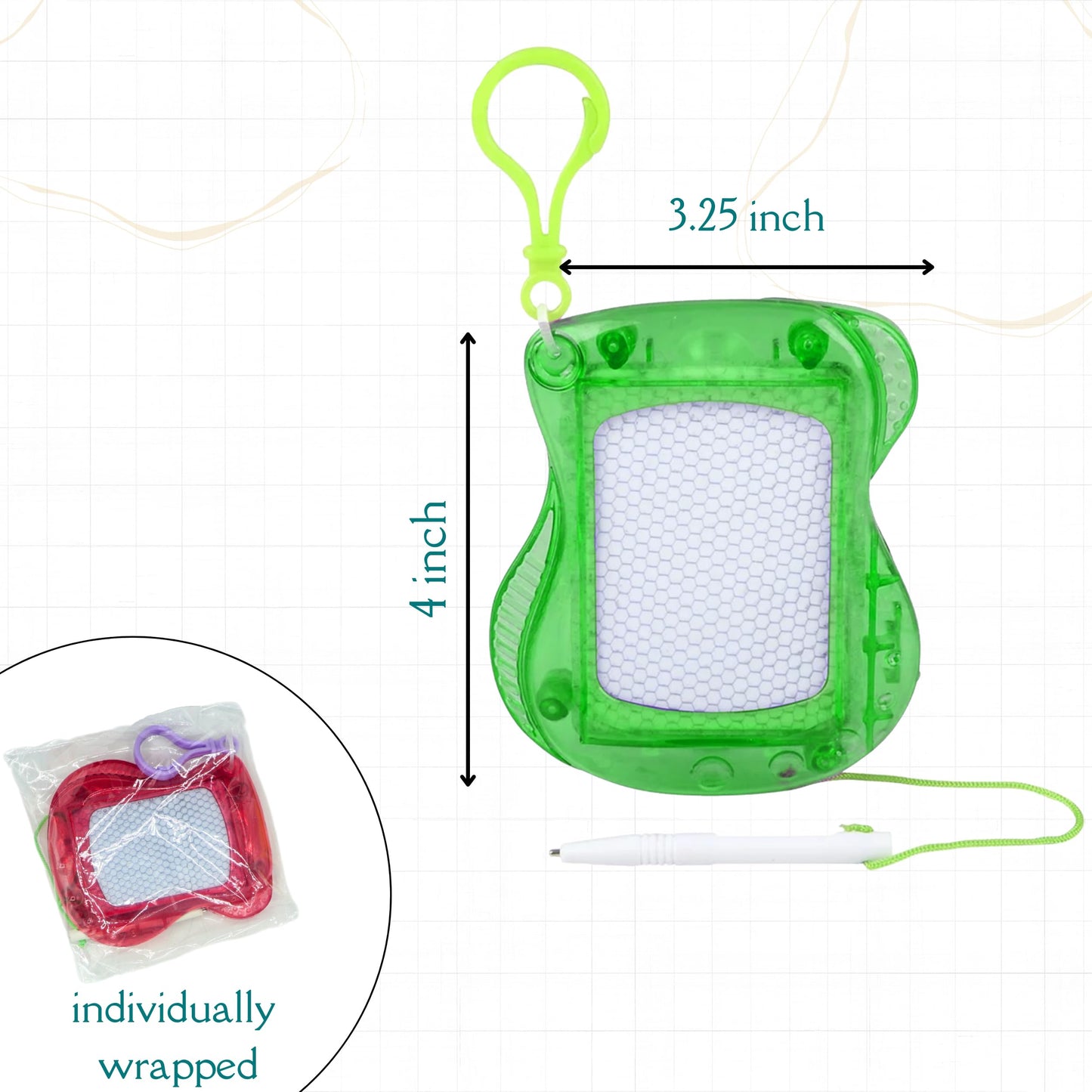 4E's Novelty Mini Drawing Board for Kids (Pack of 24) Bulk Backpack Keychain Clip Drawing Boards, Erasable Doodle Sketch and Writing Pad Stocking Stuffers for Boys & Girls